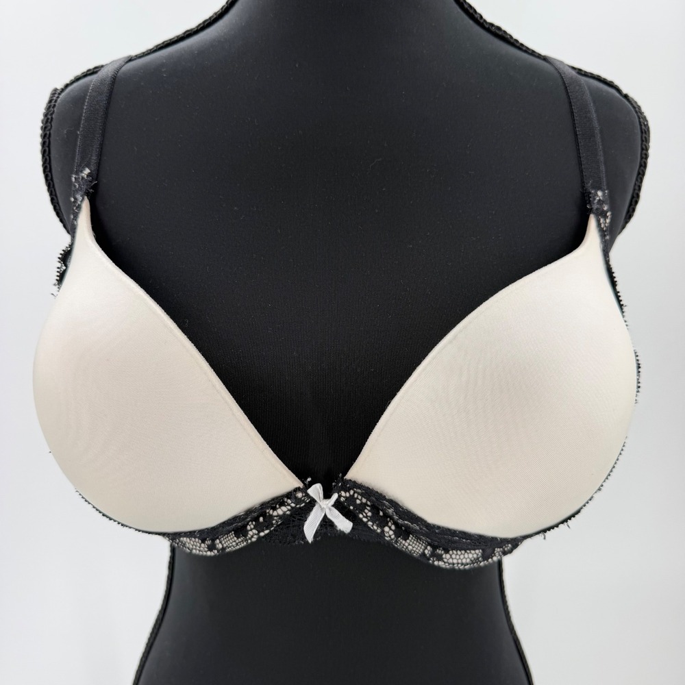 Victoria's Secret Dream Angels Plunge Bra 34D Tan Black Lace Y2K Coquette